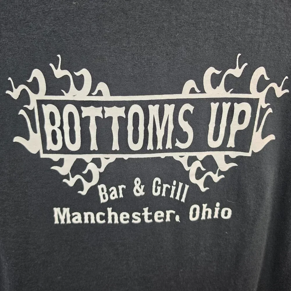 Bottoms Up Bar & Grill Pocket T-Shirt Men's XL Black Manchester Ohio Graphic Tee